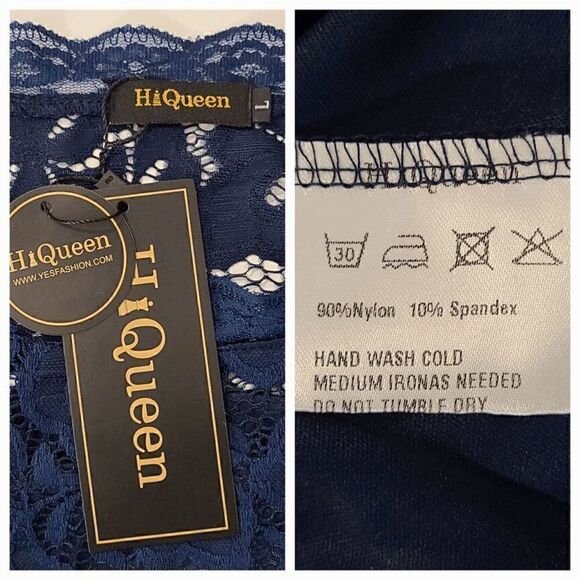 💙 Off Shoulder Lace Retro Pinup Vintage 1950s Long Sleeves Navy Dress L NWT - Picture 9 of 16